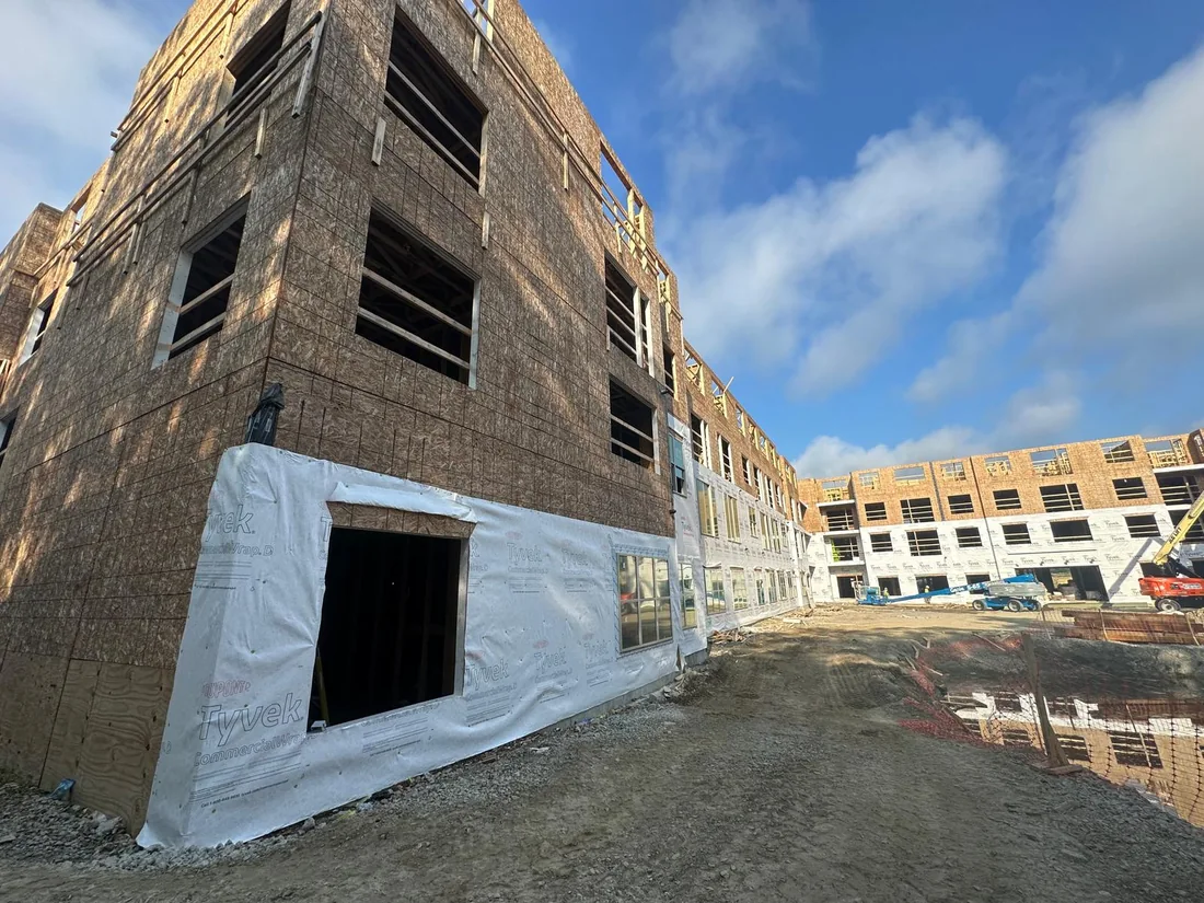 Courtyard framing from the National Lumber project archive